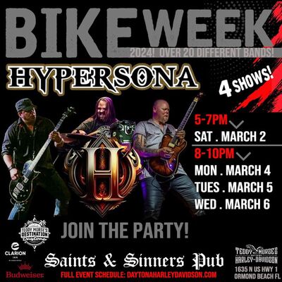 BIKE WEEK - 4 Shows with Hypersona at Saints & Sinners Pub